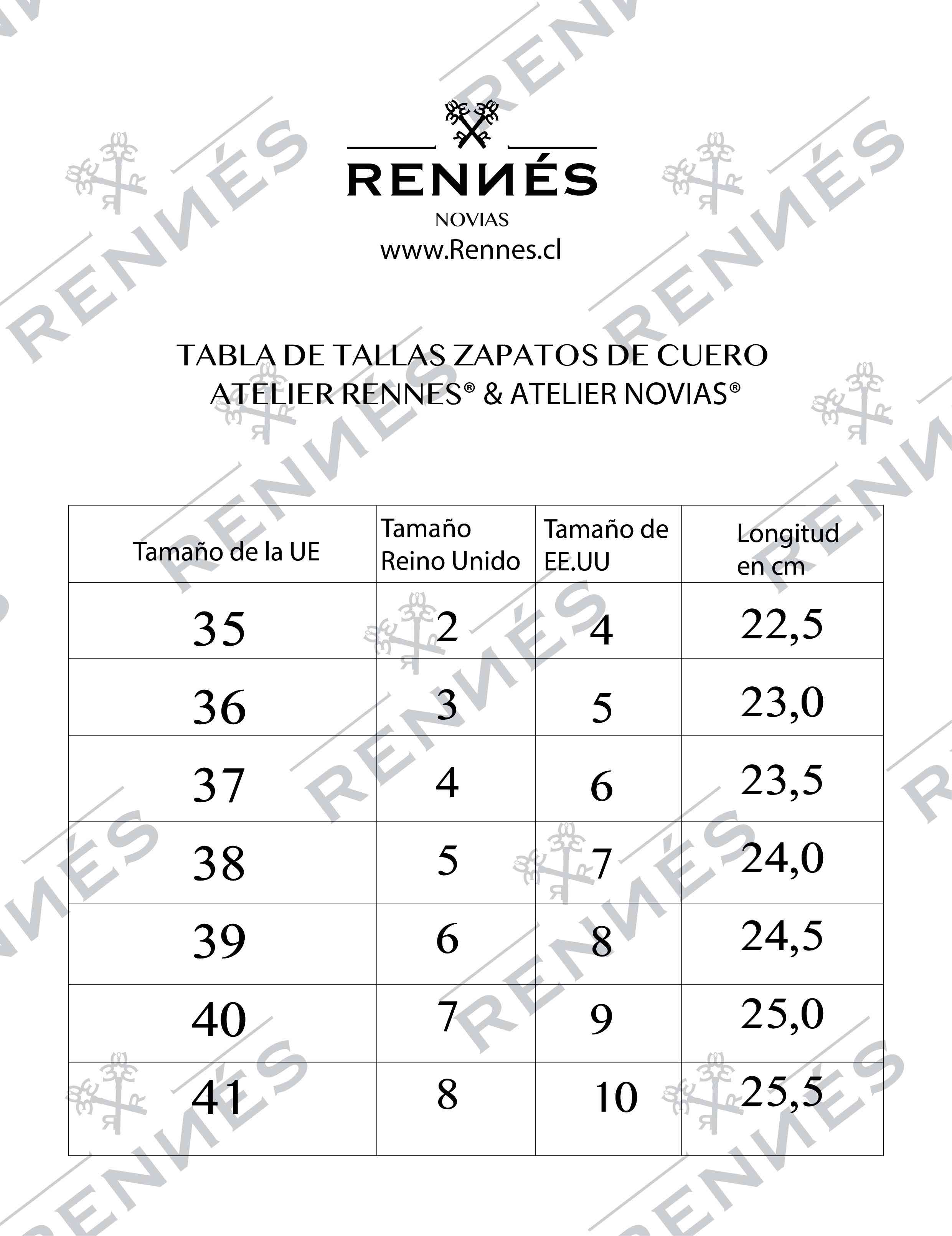 TABLA ZAPATOS DE NOVIA RENNES ATELIER® & RENNES NOVIAS®